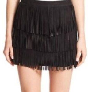 Alice & Olivia Black Suede Fringe Lavana Mini Skirt Size 4